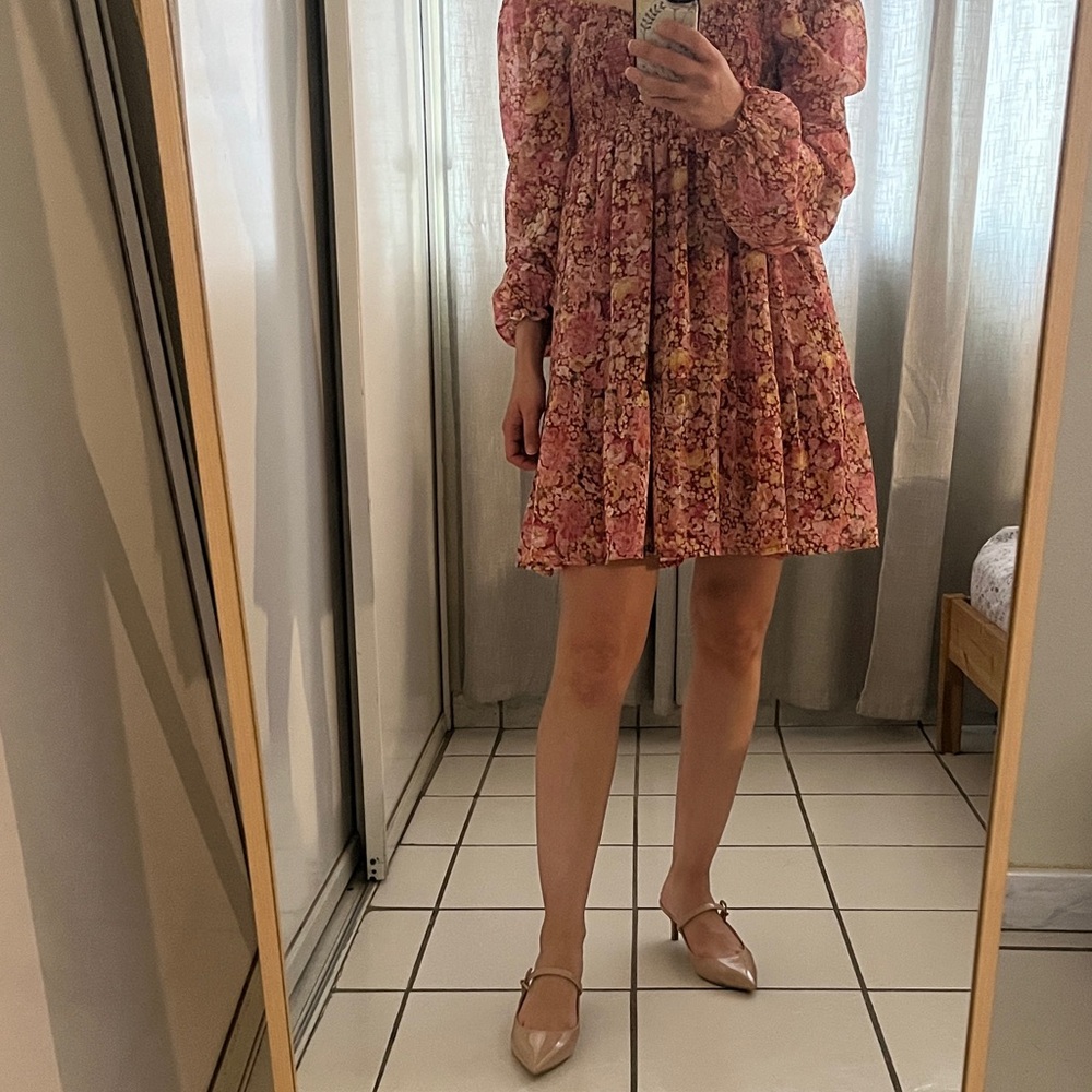 Crystal Doll Rose-Pink Floral Tiered Mini Dress
